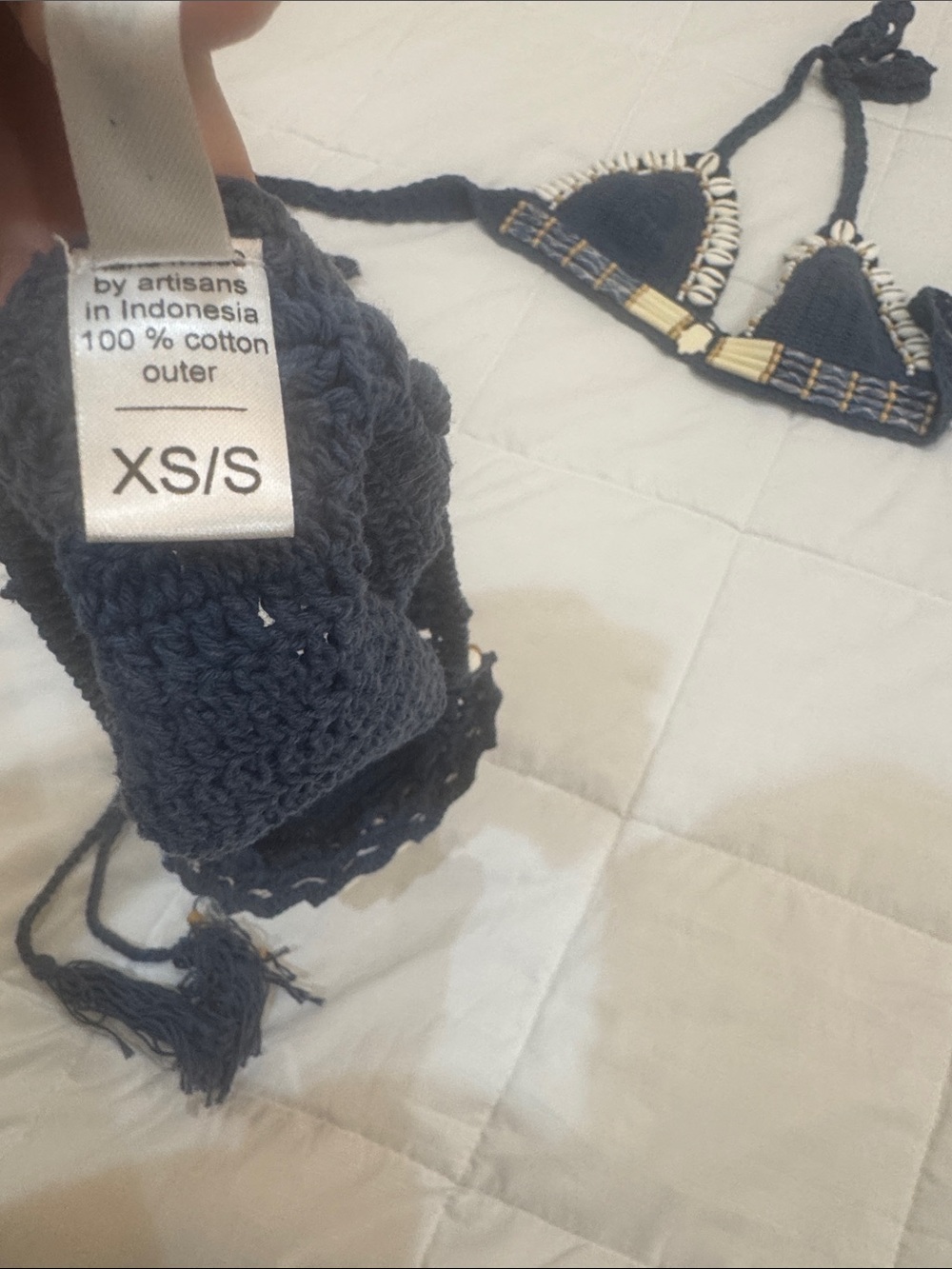 Handmade Navy Crochet Bikini with Shell & Bead Detail - Picture 4 of 4